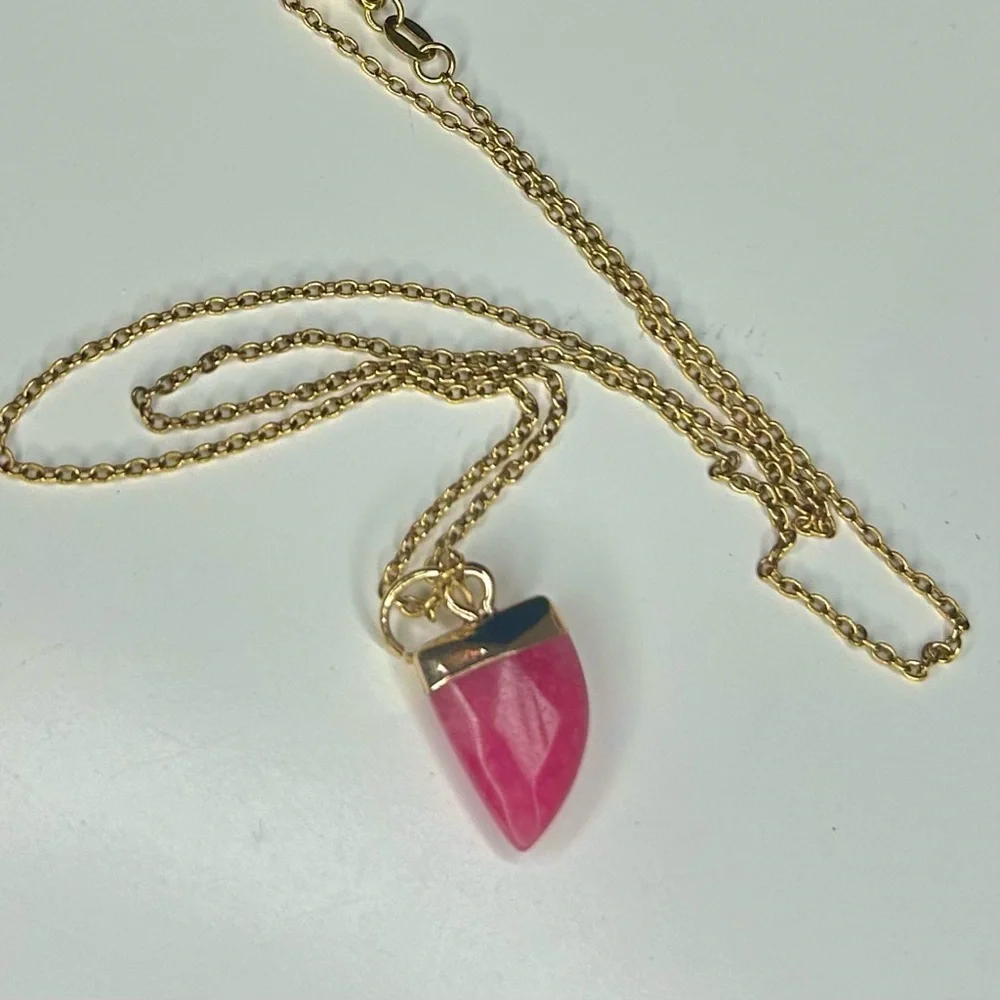 Pink Jade Horn Pendant Necklace